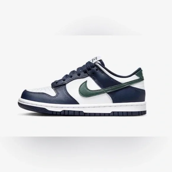 Nike Dunk Low Sneakers in Navy, Dark Green and White - Picture 2 of 3